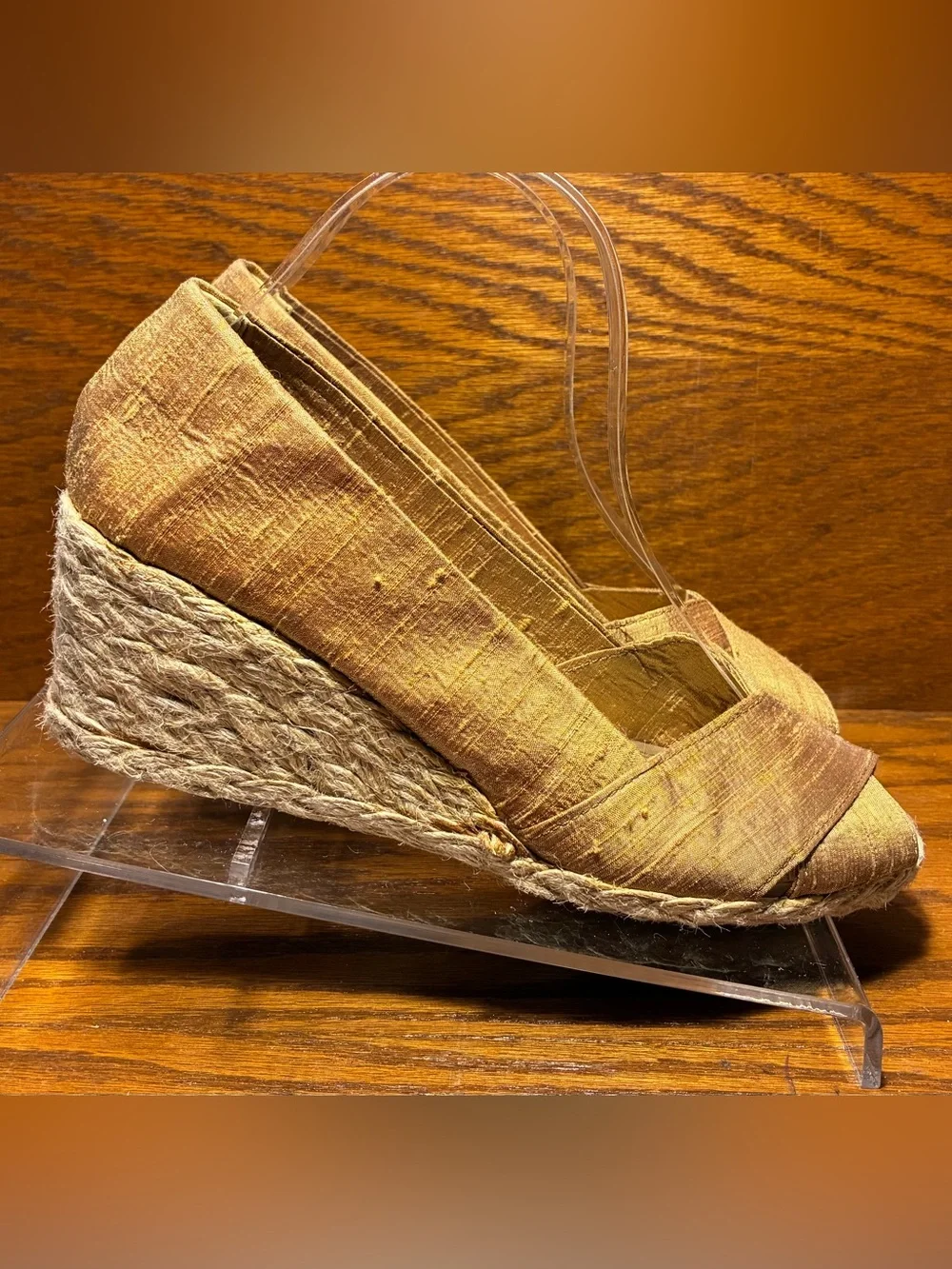 Lauren Ralph Lauren Bronze Shantung Espadrille Wedges Size 8.5